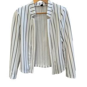 Black and White Pinstripe Open Front Lightweight Spring Summer Blazer Small 4
